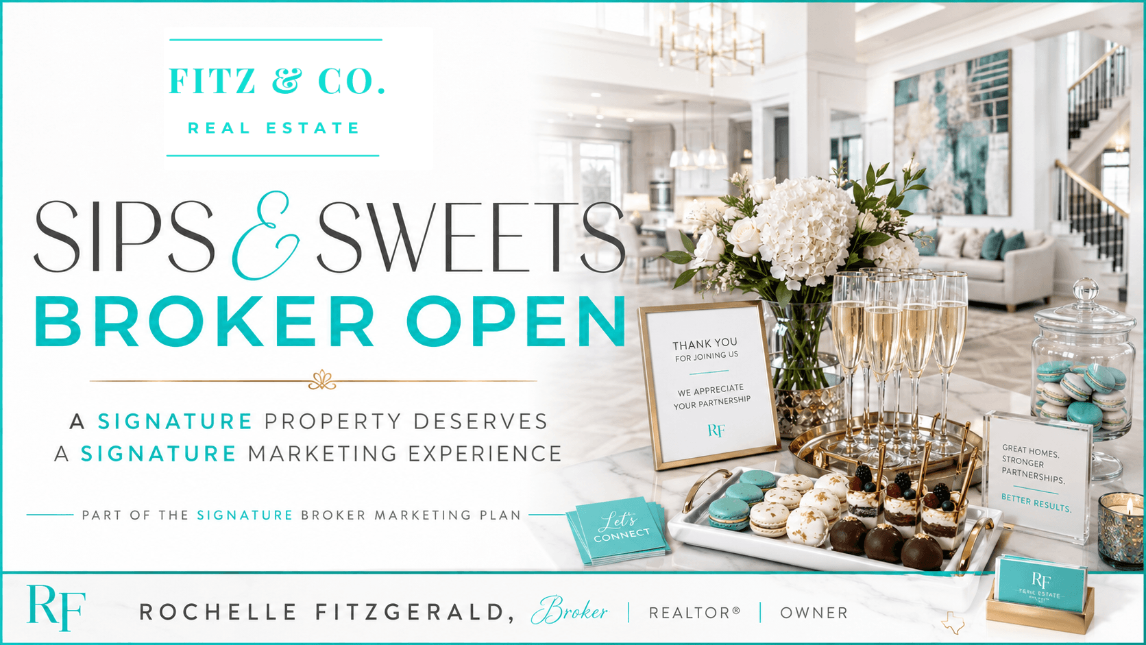 Sips and Sweets Broker Open marketing example